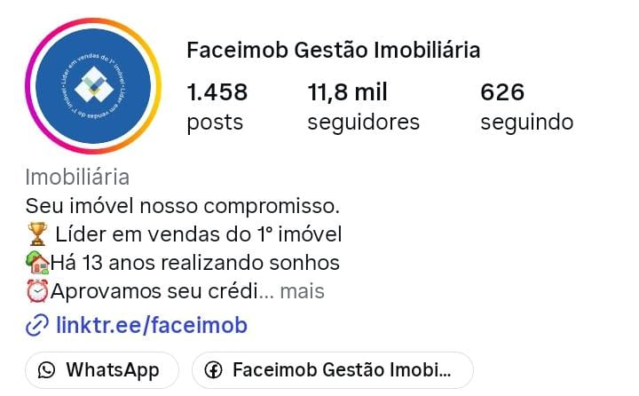 Perfil @faceimob.com.br no Instagram