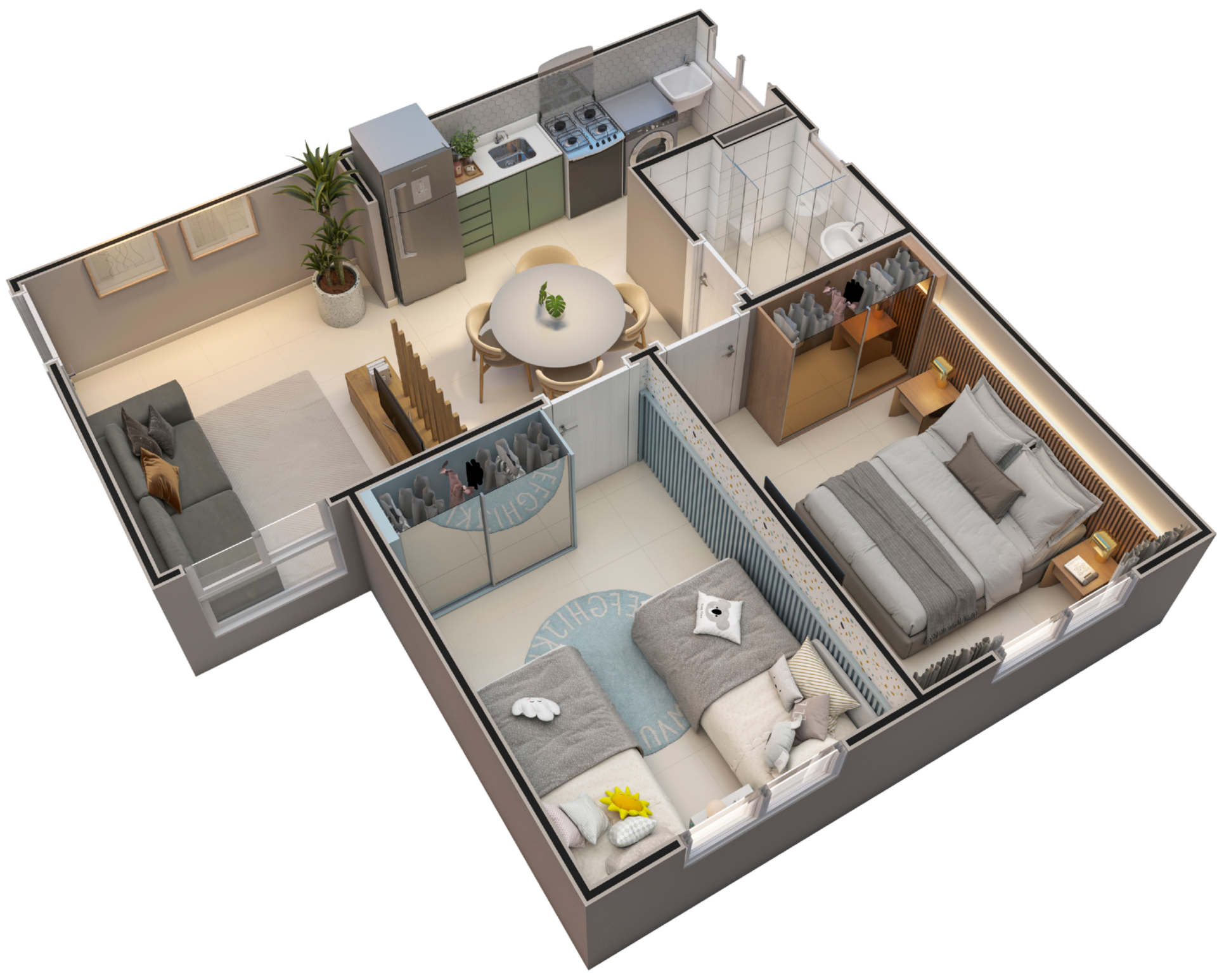 Planta baixa 3D de apartamento